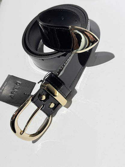 VELIA PATENT BELT BLACK GOLD
