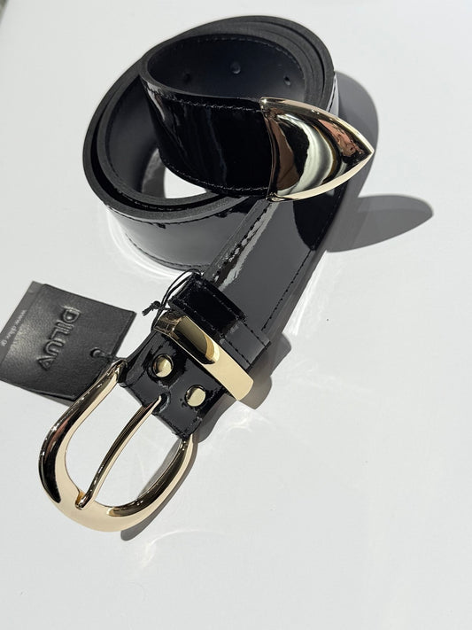 VELIA PATENT BELT BLACK GOLD