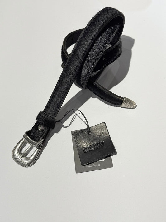 ANIMAL PONYSKIN BELT BLACK SILVER