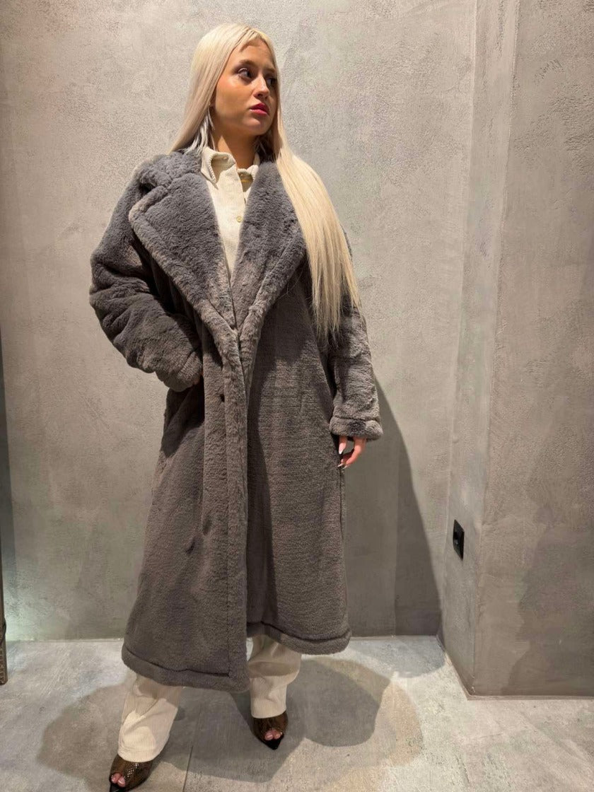 SIENNA LONG ECO FUR COAT GREY