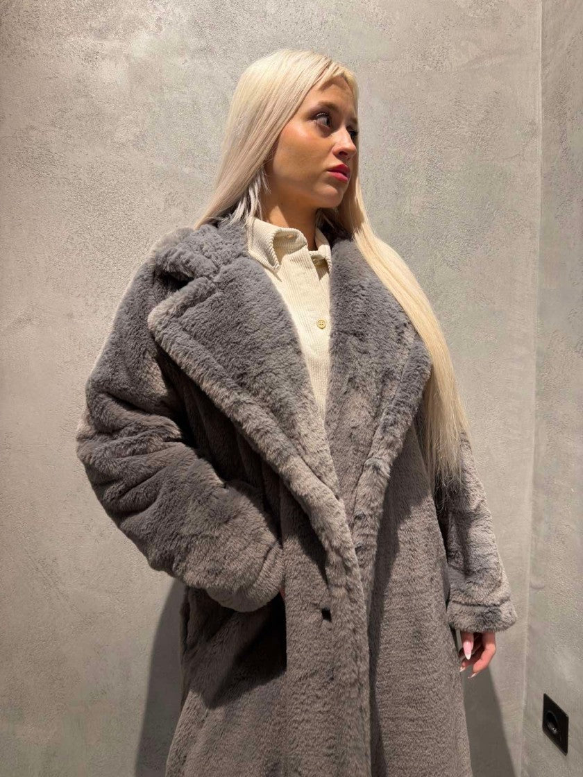 SIENNA LONG ECO FUR COAT GREY