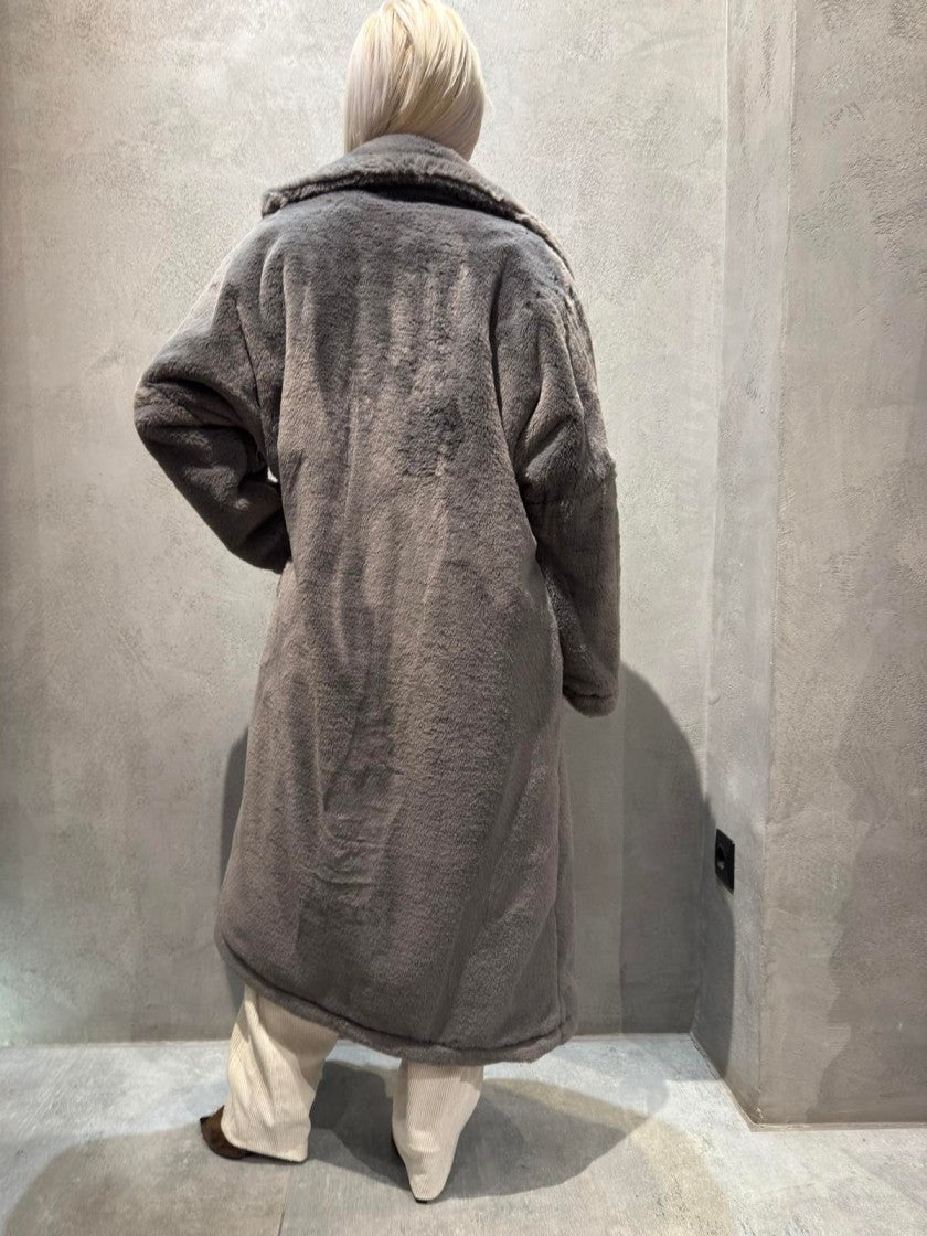 SIENNA LONG ECO FUR COAT GREY