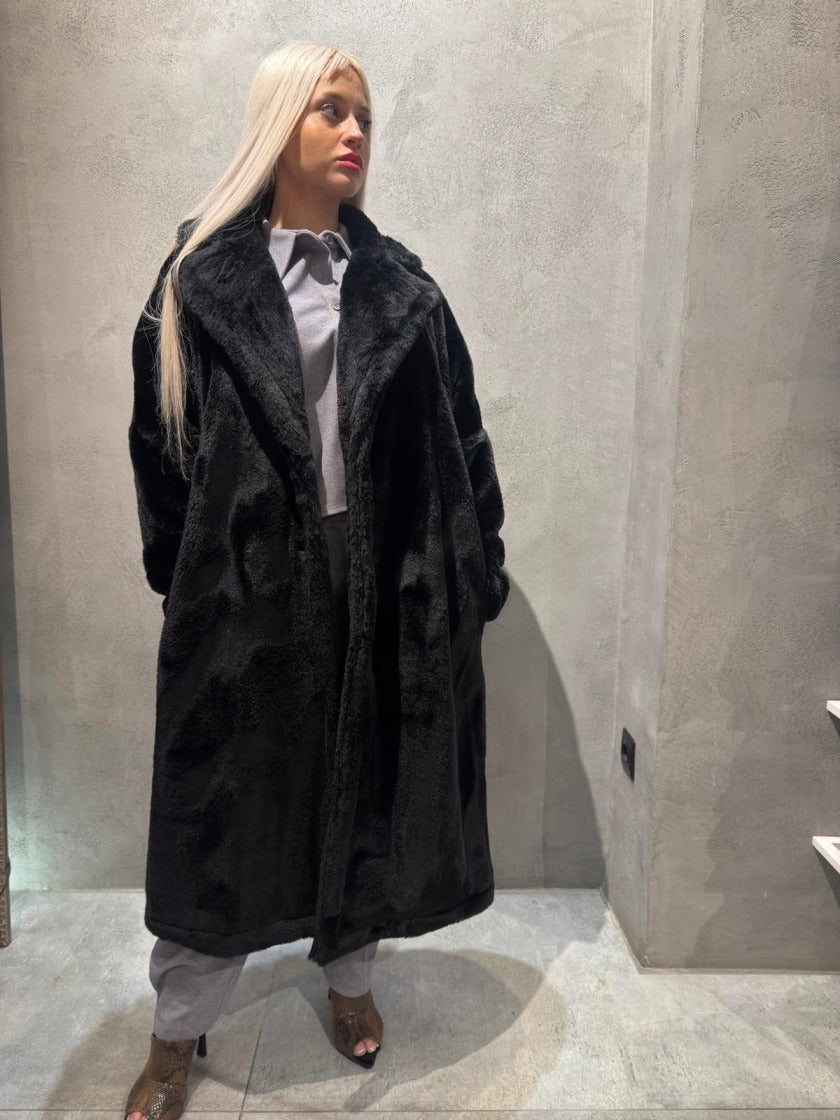 SIENNA LONG ECO FUR COAT BLACK