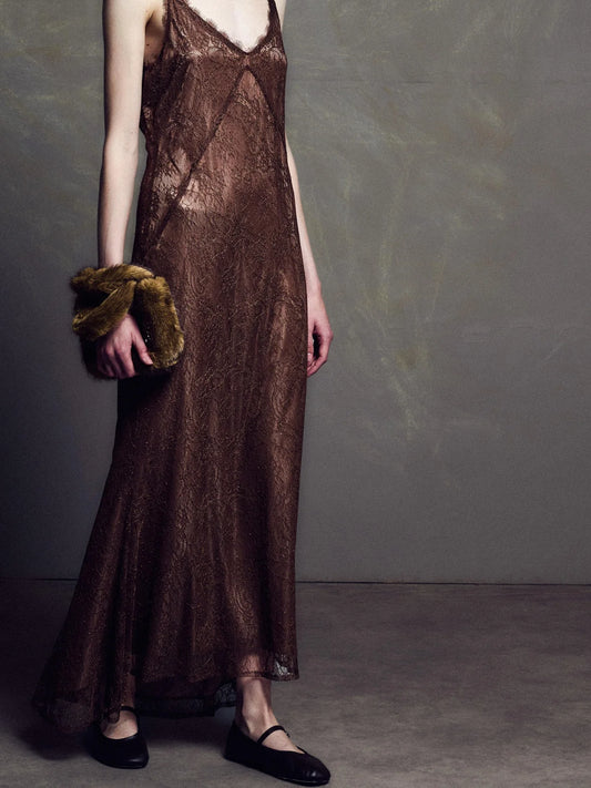  ELAN LACE DRESS BROWN - Vesta Donna 