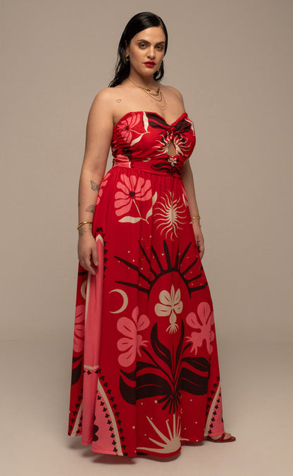 PASSIONFLOWER STRAPLESS DRESS