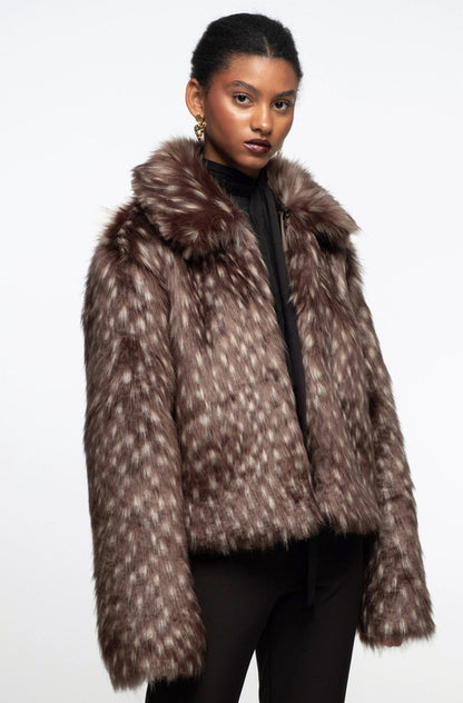 LAVISH ECO FUR COAT FAUX LYNKS