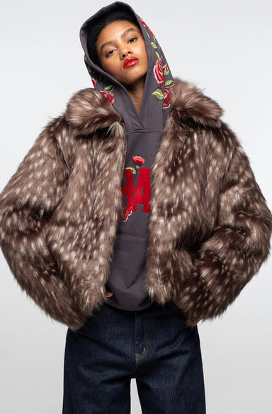 LAVISH ECO FUR COAT FAUX LYNKS