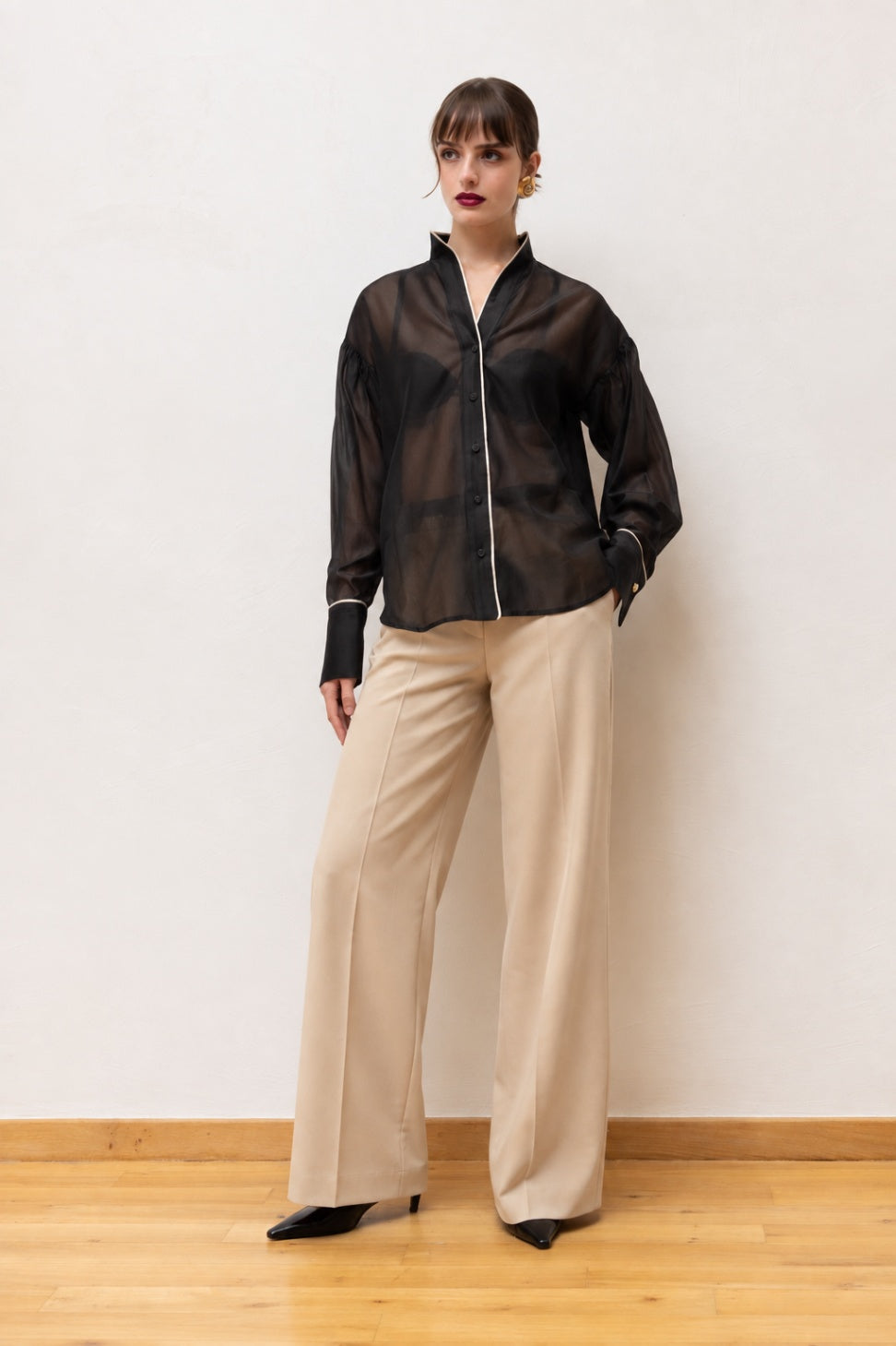 DINA LYOCELL CONTRAST SHIRT BLACK