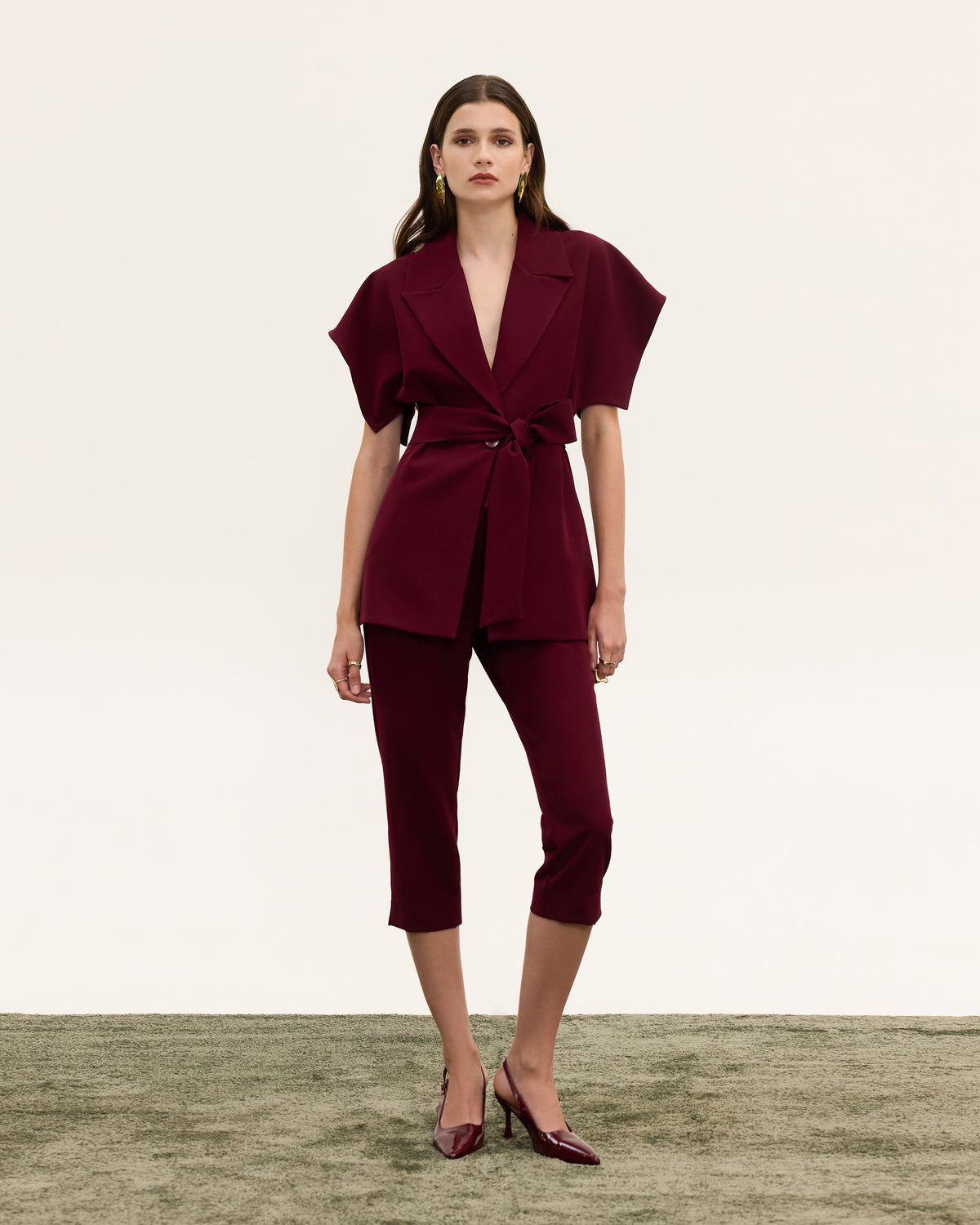 BELTED CAPE BLAZER