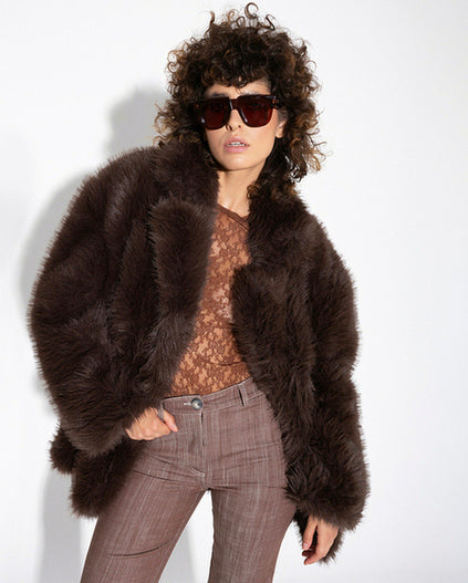  JENIFER ECO FUR COAT BROWN - Vesta Donna 