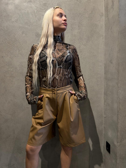 LINA ECO LEATHER SHORTS BEIGE