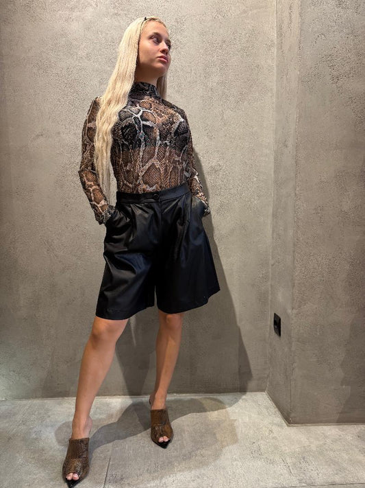 LINA ECO LEATHER SHORTS BLACK