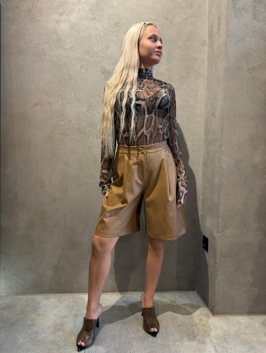 LINA ECO LEATHER SHORTS BEIGE