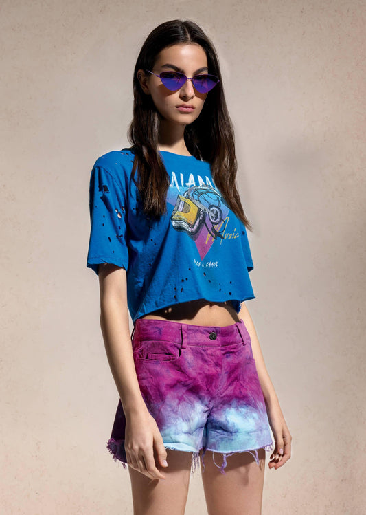 Peace & Chaos TIE DYE DENIM SHORTS - Vesta Donna